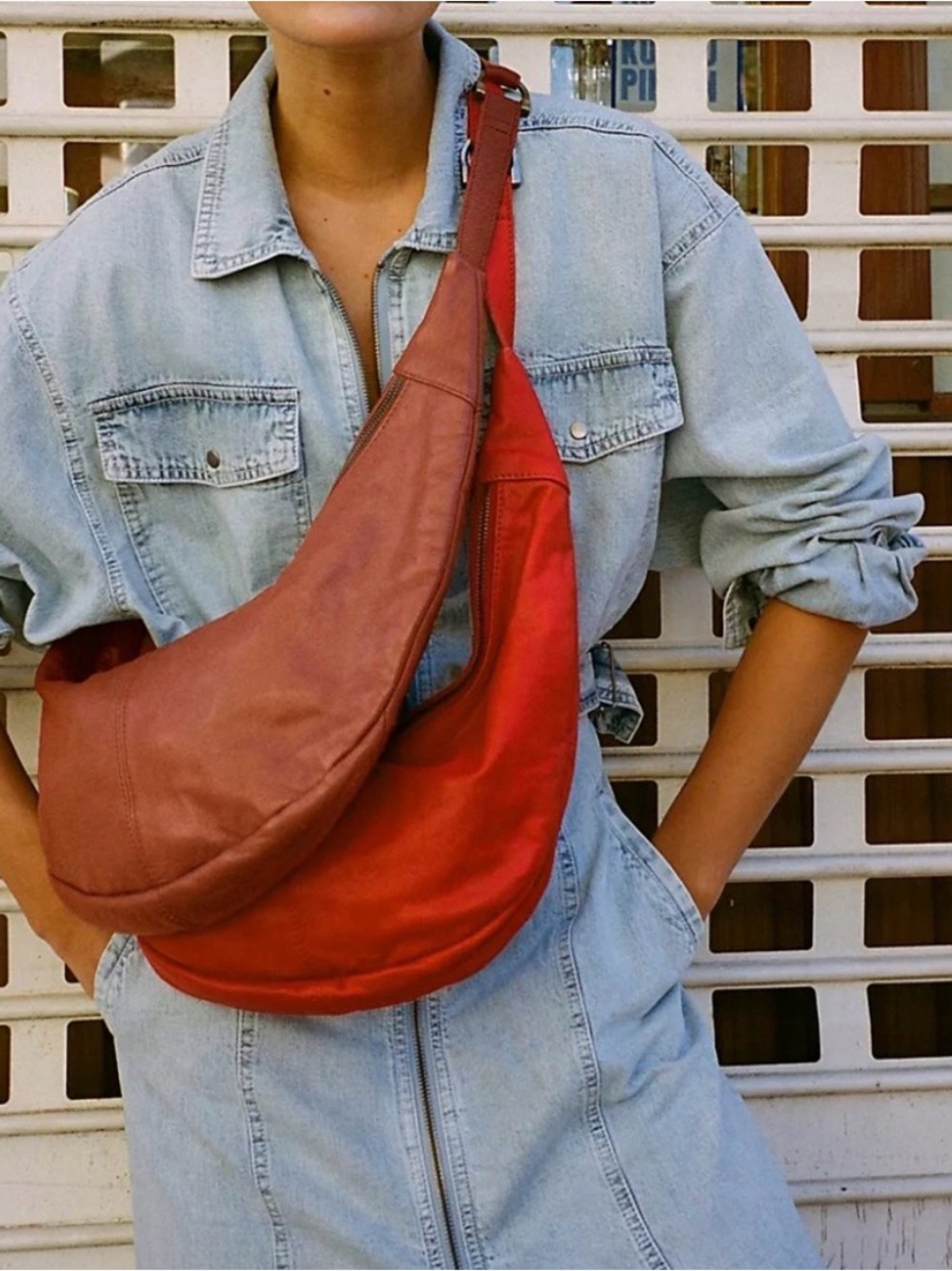 Free People Idle Hands Leather Crossbody Sling Bag in Bronzer Brown + Bag Charm